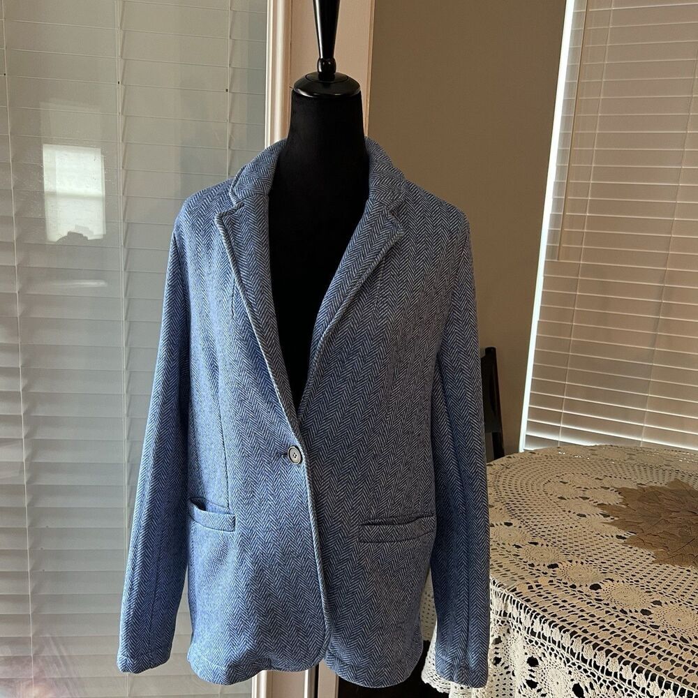Lands End Women Blazer Medium Fleece Lined Jacket‎ Herringbone